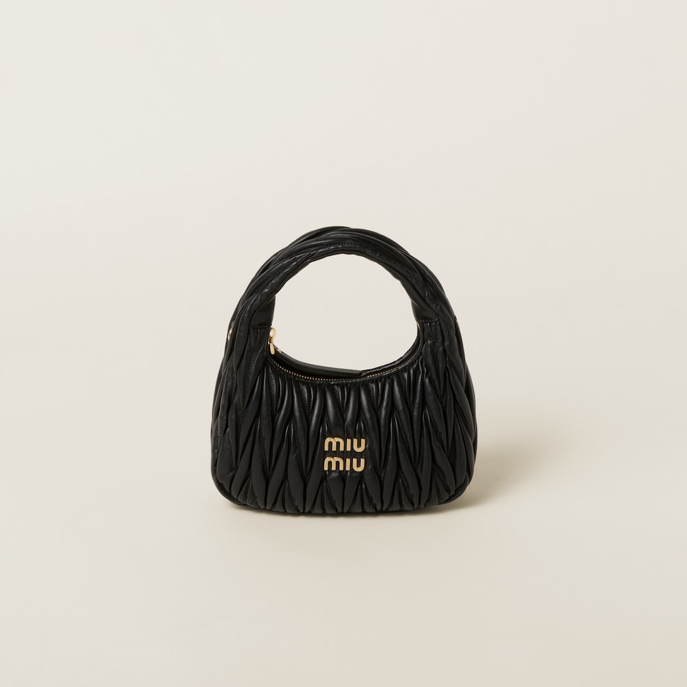 Miu Miu Wander matelassé nappa leather hobo bag in black